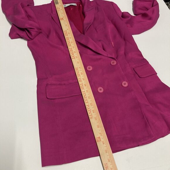 Zara Hot Pink Double Breasted Blazer Longline Oversized Women’s Small - Picture 8 of 13